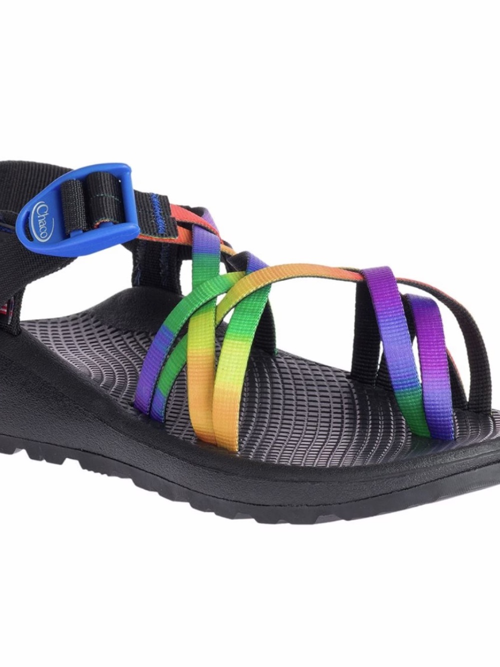 Chaco Women’s Rainbow Strap Sandal - Black Footbed with Blue Buckle size 7
